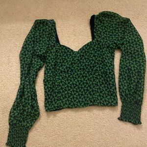 Abercrombie & Fitch Green Geometric Puff-Sleeve Crop Top